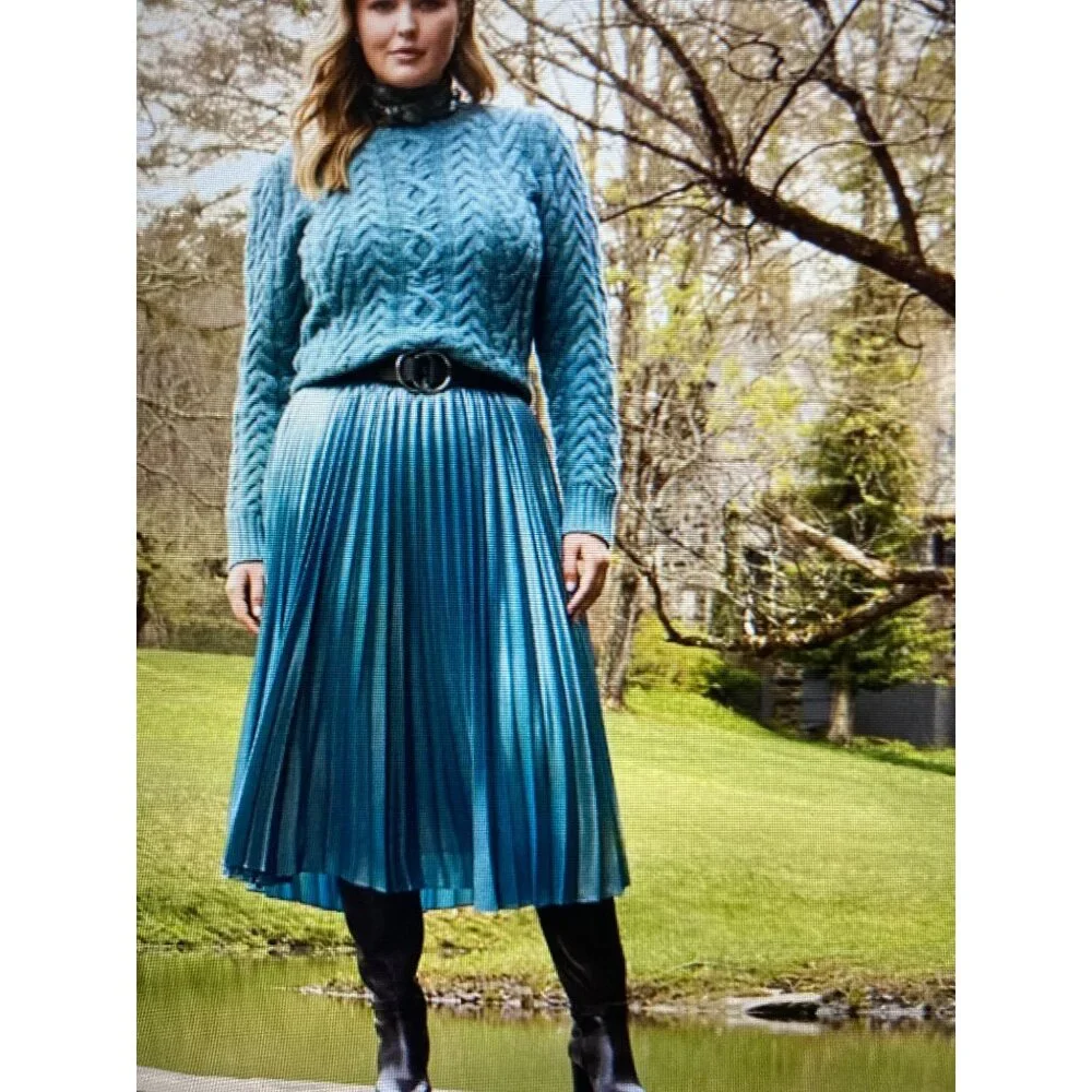 NWT LAUREN RALPH LAUREN PLEATED METALLIC CHIFFON SKIRT HIGHLAND SEASILVER FOIL 1 - Picture 6 of 8